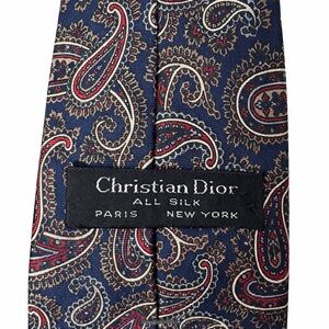 Christian Dior All Silk Paisley Tie Dark Navy Red Gold 55”